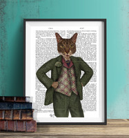 Cat in Tartan Waistcoat shown in black frame