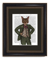 Cat in Tartan Waistcoat shown mounted with black mat and black frame