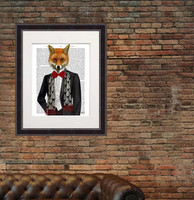 Fox in a Red Bow Tie Matted (Framed)