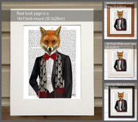 Fox in a Red Bow Tie Matted
