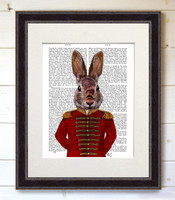 Military Rabbit in Red in Black Frame