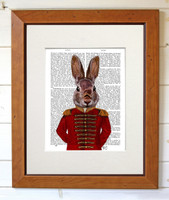 Military Rabbit in Red in Honey Frame