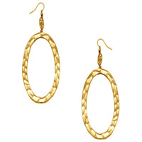 Gold Hammered Large Oval Earrings