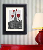 Empire State Building and Red Hot Air Balloons - shown in frame