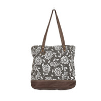 Floral Canvas & Leather Tote Bag