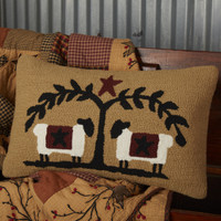 Heritage Farms Sheep and Star Hooked Throw Pillow