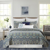 Ada Navy Damask 3 Pc Quilt Set