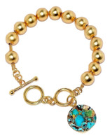 Shiny Ball Link Turquoise Mosaic Medallion Bracelet
