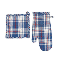 Parker Blue & Red Pot Holder & Oven Mitt Set