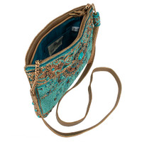 New Day Beaded Mosaic Turquoise Crossbody Leather Handbag