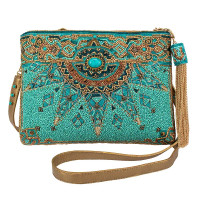 New Day Beaded Mosaic Turquoise Crossbody Leather Handbag