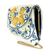  Capri Lemons Yellow & Blue Beaded Crossbody Handbag
