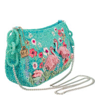 Flirty Flamingo Beaded Pink Flamingos Crossbody Handbag