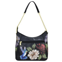 Hand-Painted Zip-Top Shoulder Hobo Handbag