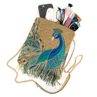 Beaded Blue Peacock Crossbody Purse