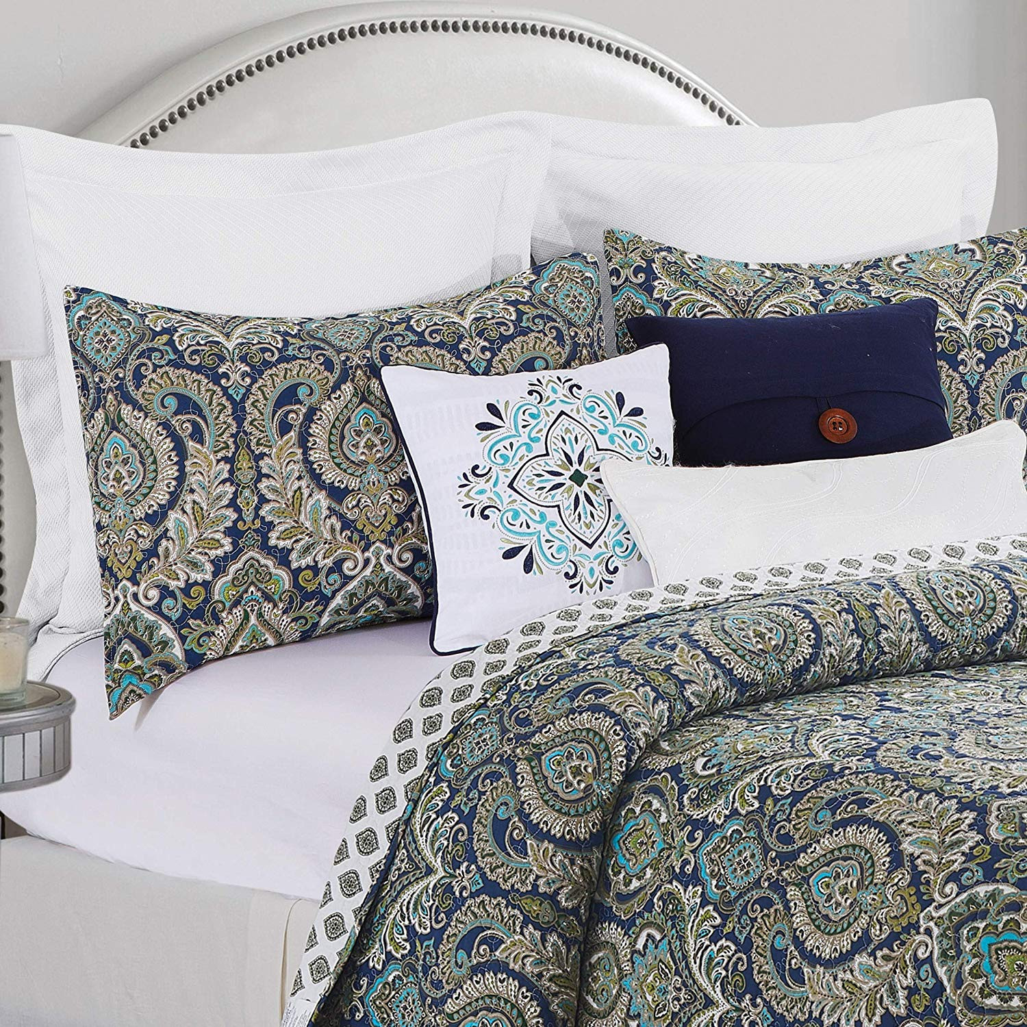 Ada Navy Damask Quilt Set For Sale Sweethaven Home