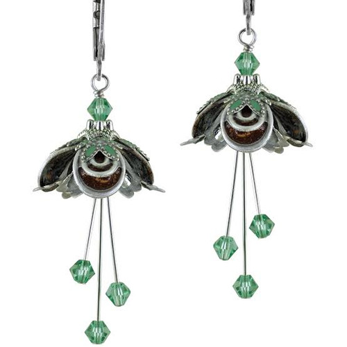 Masquerade Silver Finish with Brown & Green Grass Earrings