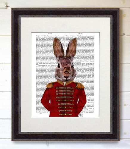 Military Rabbit in Red in Black Frame