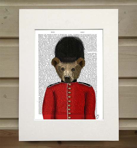 Guardsman Bear Book Print Matted as shipped