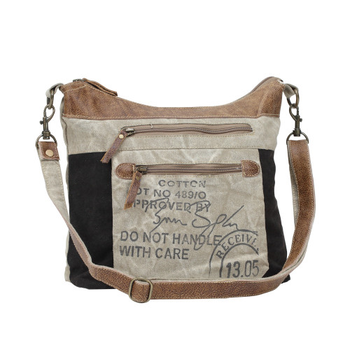 Double Zipper Khaki Canvas Shoulder Bag