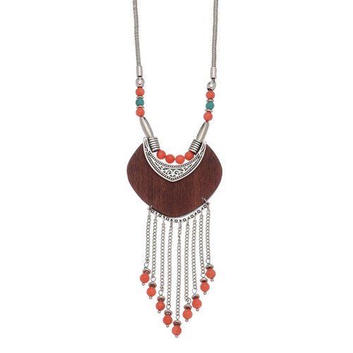 Turquoise & Coral Wooden Necklace