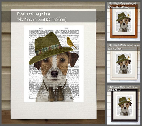 Jack Russell Birdwatcher Antique Book Print Matted