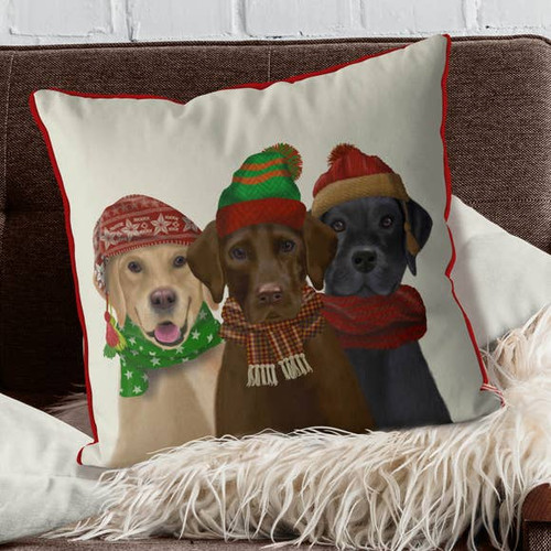 Labradors, Hats & Scarves Christmas Holiday Pillow Cover