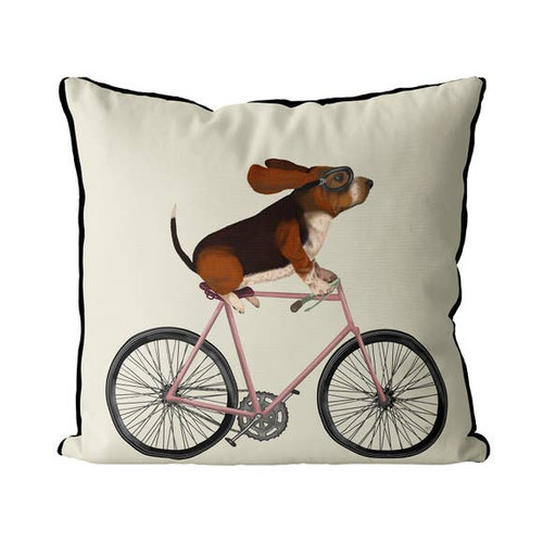 Basset Hound on Bicycle Pillow Cover