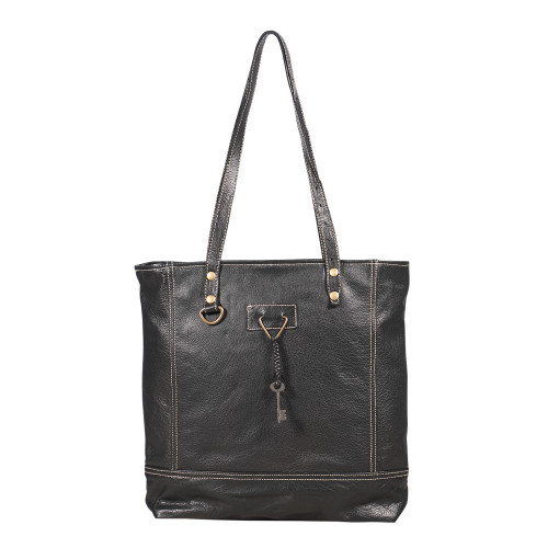 Slim Recycled Black Leather Tote Bag