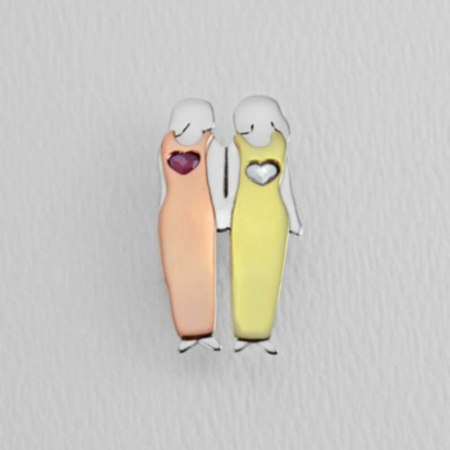 My Two Beautiful Sisters Pin with Swarovski Hearts