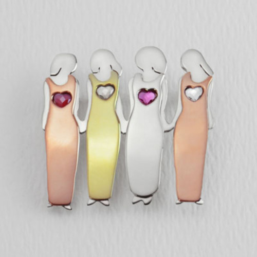 My Four Beautiful Sisters Pin with Swarovski Hearts