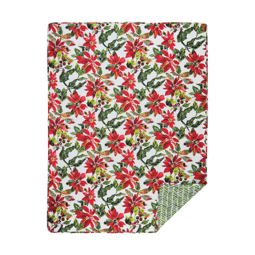 Poinsettia Berries Cotton Quilted throw blanket