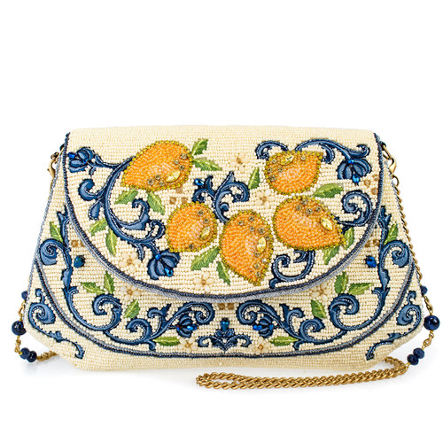  Capri Lemons Yellow & Blue Beaded Crossbody Handbag