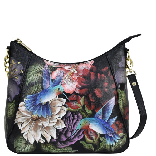 Hand-Painted Zip-Top Shoulder Hobo Handbag