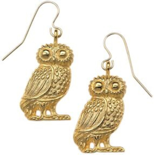 Antiqued 24k Gold-Plated Owl Earrings