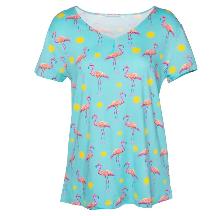 Miami Flamingo V Neck Pajama Top