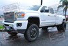 This 2016 GMC Sierra 3500HD got a suspension make over with a BDS 6" suspension lift and Fox Coilover conversion. This kit removes the factory torsion bar design and bolts in a Fox 2.5" remote reservoir coilover shock. It also includes all new Fox upper and lower control arms with heavy duty high angle ball joints. To ease the big step up into this truck we installed a set of AMP Research Powerstep electric running boards. We finished it off with a set of Nitto 37x12.50R20 Trail Grapplet M/T tires on American Force 20" forged wheels
