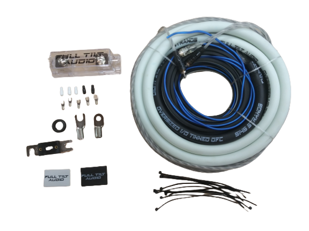 Full Tilt 1/0 Gauge White/Black Amp Kit -  OFC Oxygen Free Copper Wire