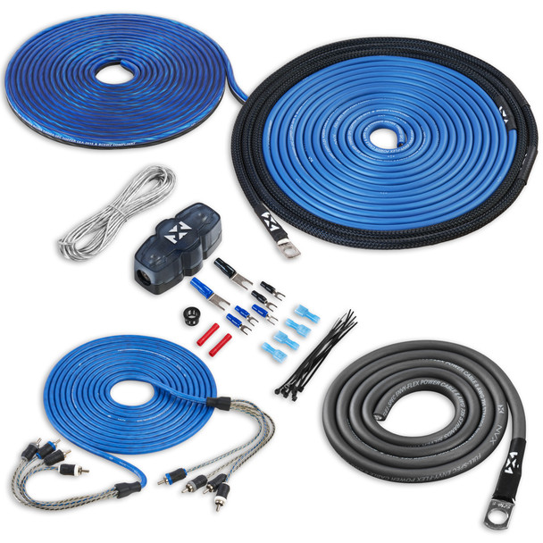 NVX 100% Copper 4-Channel True Spec 8 Gauge Amplifier Installation Kit w/ RCA Interconnect and 65 ft Speaker Cable | Condition: New | Category: Electrical
