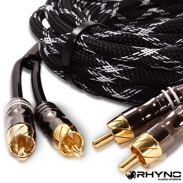 Rhyno 8000 Series Braided RCA Cables (Black) | RHYNO-RCA-8K-Black | in Electrical | Brand Rhyno Audio Works
