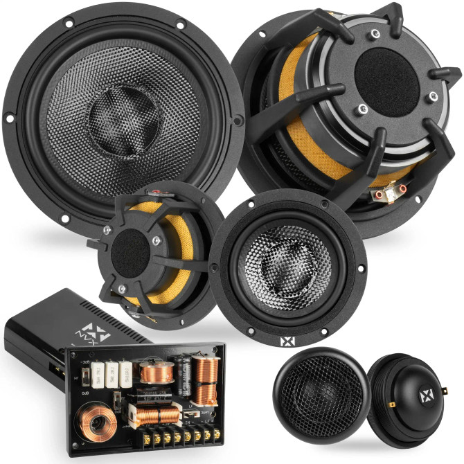 NVX XQS653KIT 700W Peak (350W RMS) 6.5" X-Series 3-Way Component Speaker System with Carbon Fiber Cones and 30mm Silk Dome Tweeters | NVX-XQS653KIT | in Speakers | Brand NVX Audio