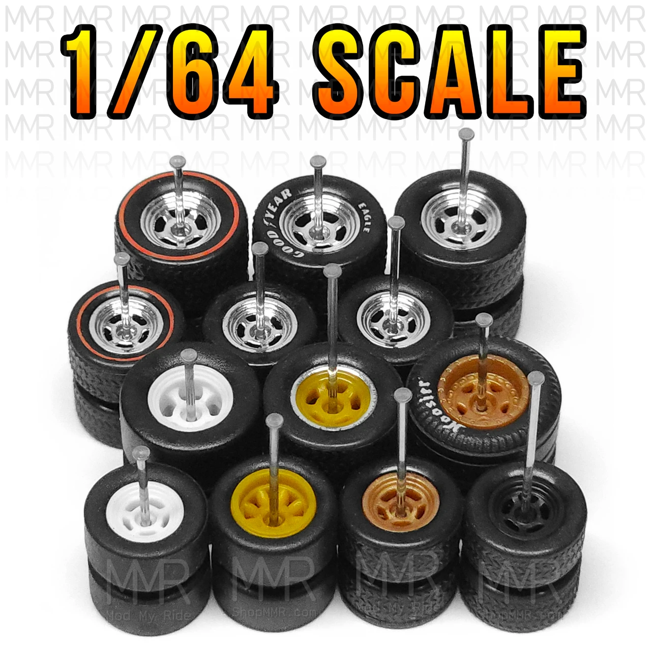 Shop164 5x Sets Chrome 10-Spoke Real Rider Wheels With Rubber Tires – 1/64 Scale JDM