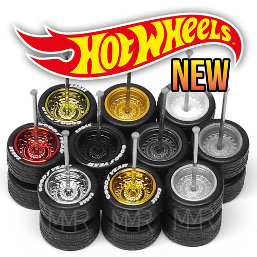 Hot Wheels 1/64 Real Rider Chrome Wheels, 10mm & 12mm JDM Rubber Tires