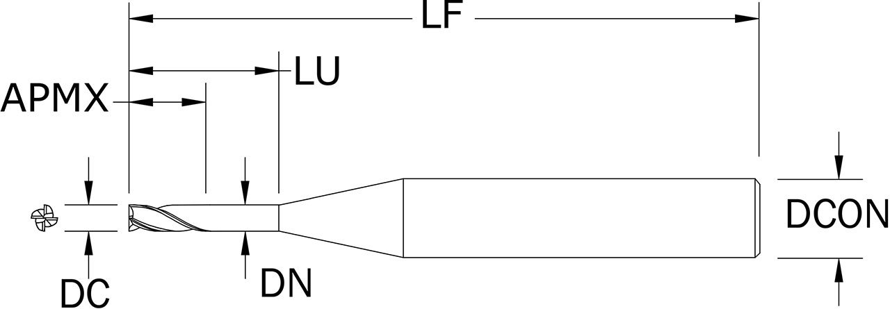 SGS 0.0150" Dia, 4 Flute, Square End End Mill - 09840 - Drawing 1