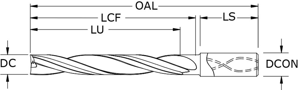 SGS Letter F, 180 Degree Point, Solid Carbide Drill - 58890 - Drawing 1