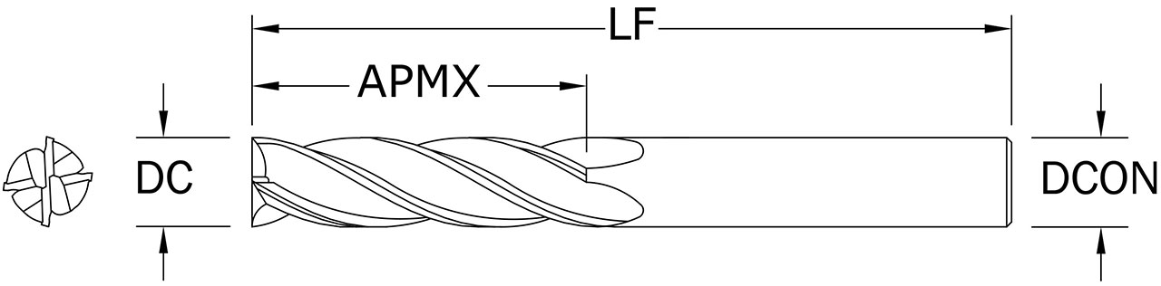 SGS 4.00mm Dia, 4 Flute, Square End End Mill - 70552 - Drawing 1