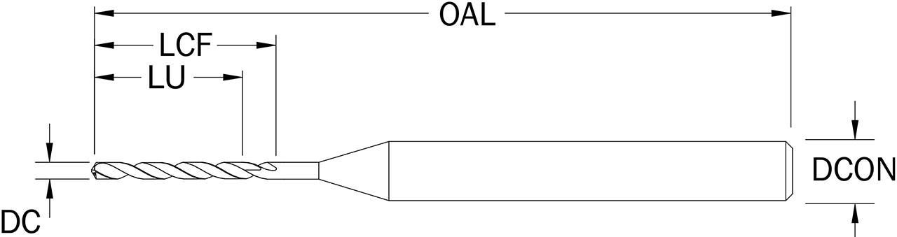 SGS 2.50mm Dia, 140 Degree Point, Solid Carbide Drill - 06046 - Drawing 1