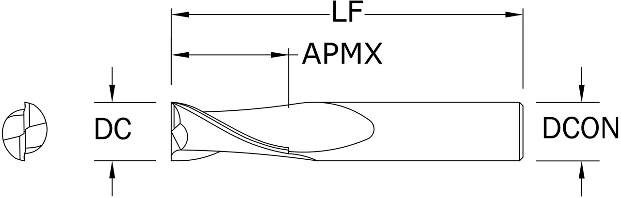 SGS 10.00mm Dia, 2 Flute, Square End End Mill - 49836 - Drawing 1