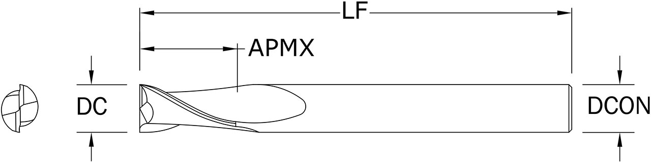 SGS 1/8" Dia, 2 Flute, Square End End Mill - 32270 - Drawing 1