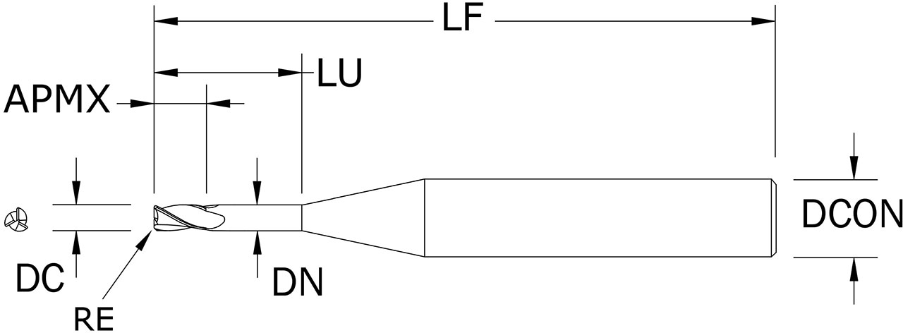 SGS 0.0800" Dia, 3 Flute, Corner Radius End Mill - 08842 - Drawing 1